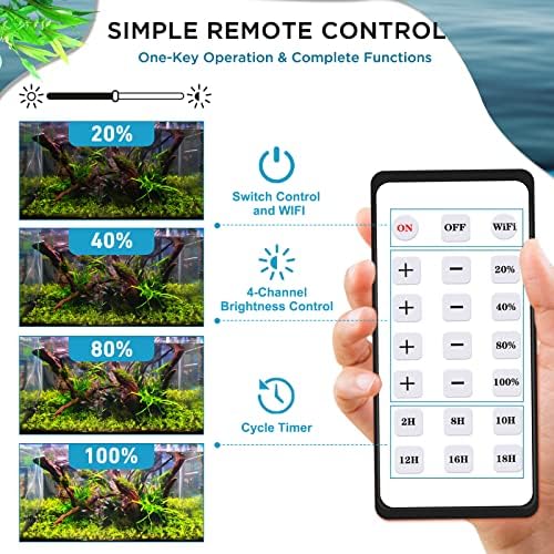 Lominie LED Aquarium Light, Planted Tank Light 4 Channels Remote Control 6500K Aquarium LED Lamp for Freshwater Fish Tank Refugium with Gooseneck (A20 Freshwater)