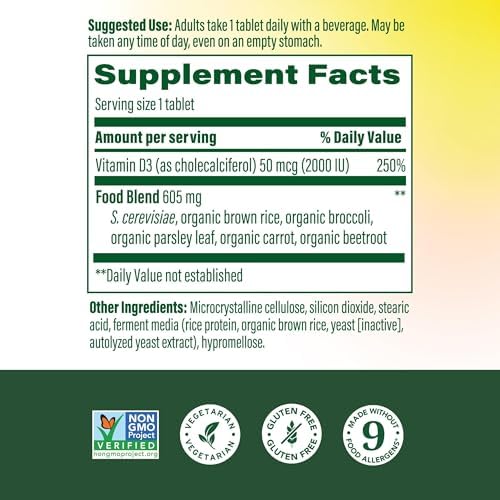 MegaFood Vitamin D3 2000 IU (50 mcg), Bone & Immune Health, 60 Tablets | Vitamin D3 Daily Support for Bone, Teeth, Muscle & Immune Health, Plus Real Food, Non-GMO, Vegetarian, 60 Servings