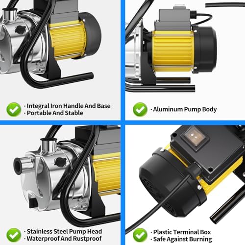Water Transfer Pump 110V Shallow Well Pump 1.6HP Electric Portable Garden Pressure Booster Pumps for Sprinkler Irrigation Lawn with Adapters, Green