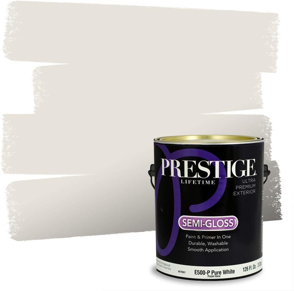 PRESTIGE Paints Exterior Paint and Primer In One, 1-Gallon, Semi-Gloss, Comparable Match of Sherwin Williams* Pure White*