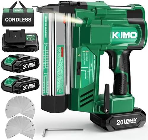 KIMO 18 Gauge Nail Gun Battery Powered w/ 2 X 2.0Ah Battery, 1000pcs Nails and Staples, 2 IN 1 Cordless Brad Nailer and Stapler, 2 Firing Modes
