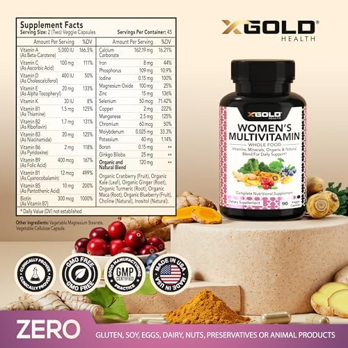 Vegan Women's Daily Multivitamin 50 Plus with Organic WholeFood Based Natural Ingredients, Ginger, Maca