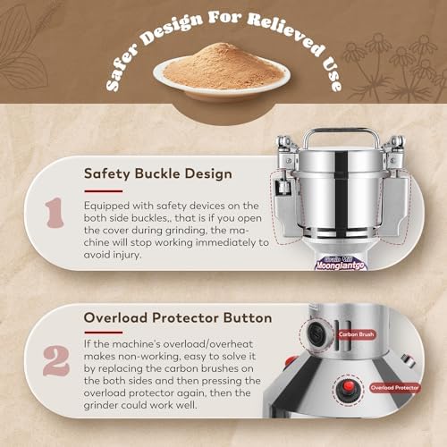Moongiantgo Grain Mill Grinder Commercial Spice Grinder, 2500g Swing, 110V