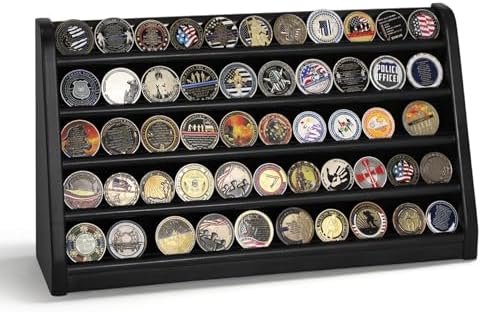 ASmileIndeep 3 Rows Wooden Challenge Coin Wall Display Stand - Military Coin Holder Army Coins Rack, Holds 21-24 Coins, Mahogany