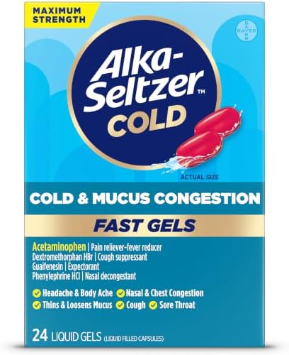 Alka-Seltzer Cold, Cold & Mucus Congestion Max Strength Fast Gels, Medicine, Multi-Symptom Relief, Body Aches and Pains, Congestion Relief