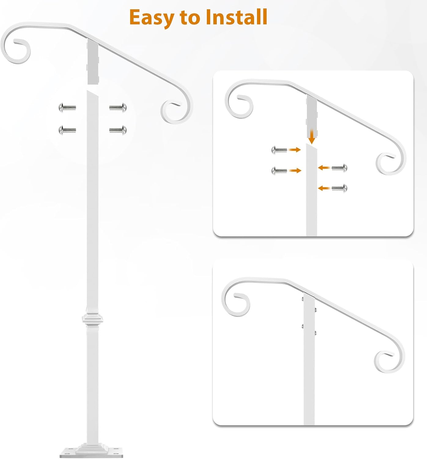 Wrought Iron Handrail 38.8" H, Single Post Handrail Fits 1 or 2 Steps
