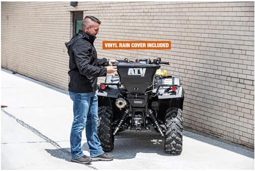 Buyers Products ATVS100 ATV Broadcast Spreader with Rain Cover, 100 lb Capacity, Rear Rack Mount, Poly Hopper, 12V Motor, for Seed, Fertilizer