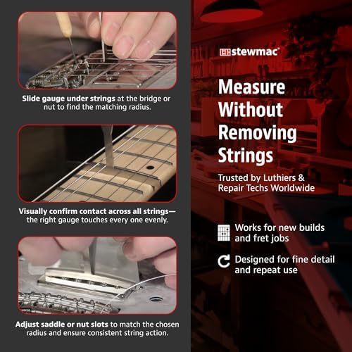 StewMac Understring Radius Gauges, Set of 9, Standard Width | 9 Radii: 7-1/4 to 20 Inch, Fits String Spreads to 2-5/8 In, Use with Strings On, 6-String Guitar and Most 4-String Bass