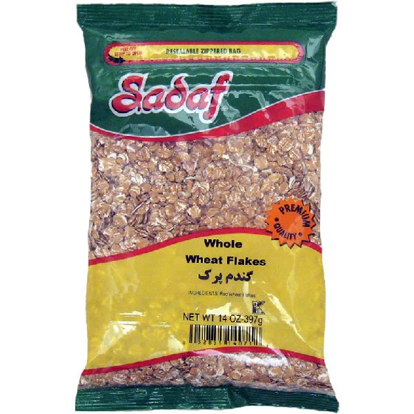 Sadaf Whole Wheat Flakes - Wheat Flakes for Cooking and Food Enhancing - Whole Wheat Grain - Kosher - 14 Oz Resealable Bag
