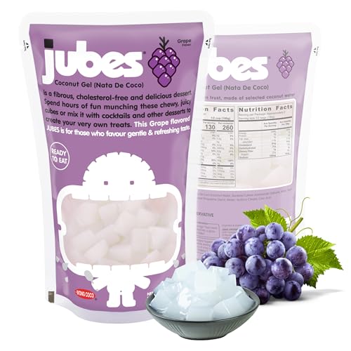 Jubes Strawberry Nata De Coco Jelly Cubes (12.7 oz, Pack of 3) - Strawberry Coconut Jelly Cubes for Sago - Coconut Gel in Syrup Toppings for Fruit Tea, Boba, Bubble Tea, Drinks, Desserts Yogurt, Ice Cream, Beverage