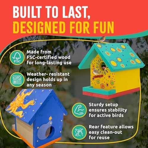 Jr Bird House Kit, DIY Cedar Wood Birdhouse for Outdoors with Paint