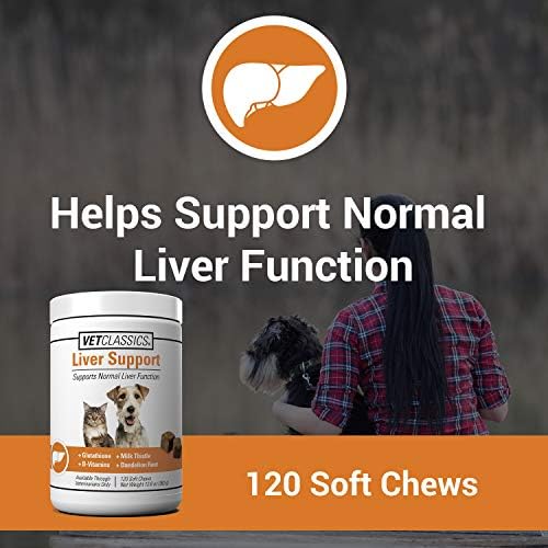 Liver Support Pet Health Supplement for Dogs, Cats – Liver Functions – B-Vitamins, Glutathione, Milk Thistle – Soft Tablets, Chews – 60 Chewable Tablets
