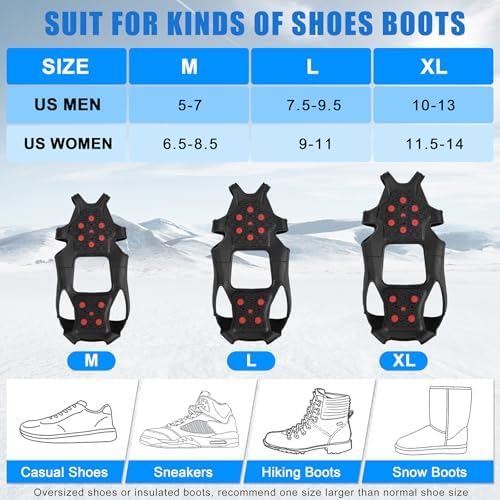 Ice Cleats Tungsten Crampons, Anti Slip Shoes Grippers with Reflective Heel, Ice Snow Cleats for Shoes and Boots Men Women Slip-on Overshoes Stretch Footwear