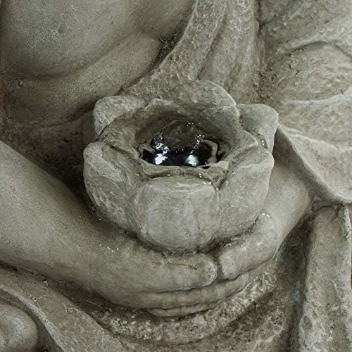 Meditating Buddha 24" High Outdoor Indoor Large Bubbler Fountain with Light | Zen Asian Decor Resin Floor LED Standing Water Feature for Outside Garden Patio Yard Backyard Porch Deck