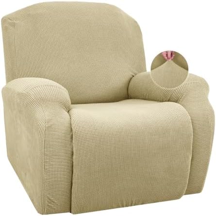 JIVINER Super Stretch Recliner Chair Covers 4 Pieces Sofa Slipcover for Reclining Chair Spandex Soft Recliner Slipcover with Pockets Recliner