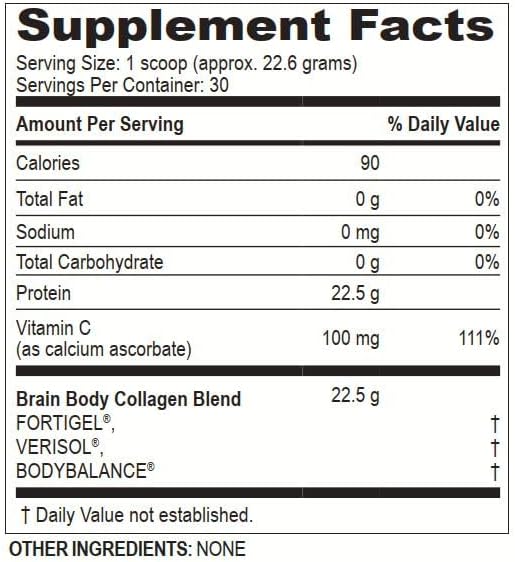 Brain Body Collagen Peptides Powder - Vital Protein & Collagen Supplement for Women & Men - Hydrolyzed Type I & III for Hair, Skin, Nails & Joint Health - 25 Servings - Creamy Vanilla Coconut - 875g