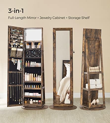 SONGMICS 360° Swivel Jewelry Cabinet, Full-Length Mirror, Lockable