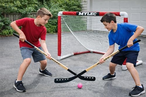 MyLec Deluxe Hockey Set, with 1 Hockey Goal, 2 43" Hockey Sticks & 1 Soft Ball, Sleeve Netting System, PVC Tubing Net, Lighweight & Durable