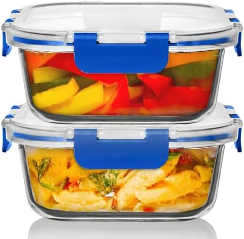 Razab 2 PC 1200ML / 41 Oz Glass Food Storage Containers with Lids - Airtight & Leakproof - Microwave/Oven/Freezer Safe - BPA Free - Ideal for Meal