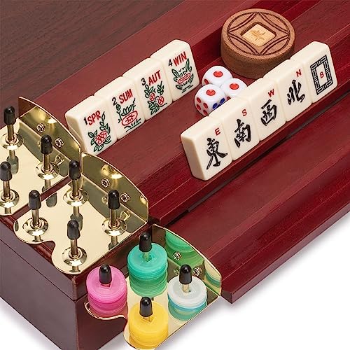 Yellow Mountain Imports American Mahjong Set – The Classic with 166 Tiles, Vintage Rosewood Veneer Case & Mahjong Accessories