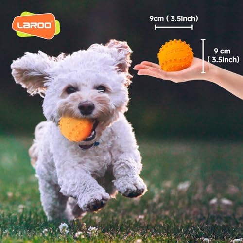 LaRoo Squeaky Dog Ball Toy,Durable Natural Rubber Squeaker Ball Throwing Training,Teeth Cleaning Chew Toy for Pet Medium and Large Dogs (3.5In Green)