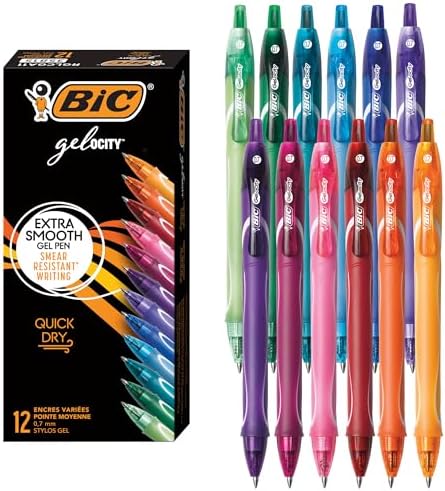 BIC Gelocity Quick Dry Black Gel Pens, Medium Point, 0.7 mm, 12-Count | Quick Dry Ink Resists Smearing | Full-Length Comfort Grip | Ideal for Students and Teachers | 12 Pens in Pack