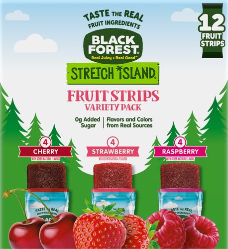 Black Forest, Stretch Island, Fruit Strips, Cherry, Apple, Raspberry, Grape, Strawberry, and Apricot, Zero Grams Added Sugar Non-GMO, 48 ct
