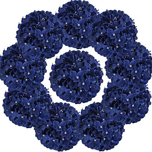 Silk Hydrangea Heads Artificial Flowers Heads with Stems for Home Wedding Decor,Pack of 10 (White)