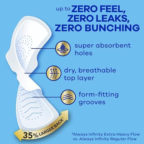 Always Infinity Feminine Pads for Women, Size 3, Extra Heavy Flow, with Wings, Unscented, 28 CT