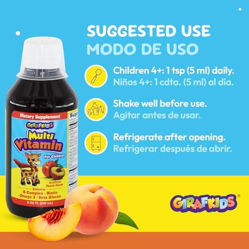 GirafKids Liquid Multivitamin for Kids with B Complex, 8 Fl Oz, Ages 4+