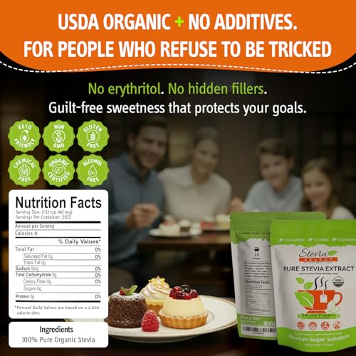 Stevia Select Organic Stevia Powder 1.25oz - Sugar Free Plant Based Pure Stevia Sweetener Stevia Extract Keto Sugar Substitute No Additives Zero Calorie