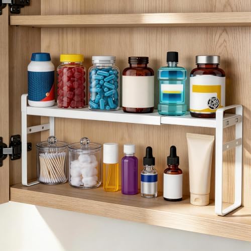 Medicine Cabinet Shelves, 3.58" Wide Metal Cabinet Shelf Organizer with Adjustable Tiers and Non-Slip Pads for Kitchen