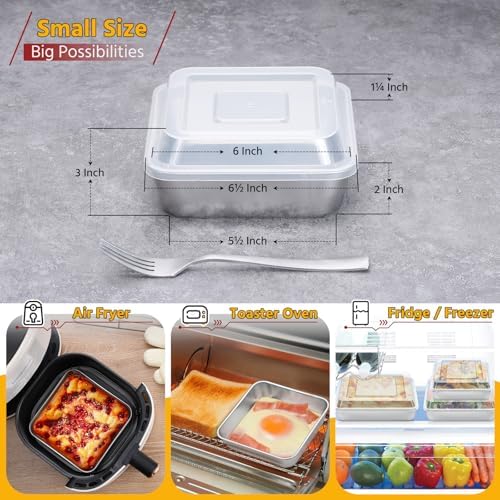 E-far 8 x 8-Inch Baking Pan with lid, Square Cake Brownie Baking Pans Stainless Steel Bakeware Set of 2, Non-toxic & Healthy