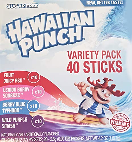 Hawaiian Punch Sugar Free Hydrating On-the-Go Drink Mix Variety Packets - 1 Box (40 Sticks)