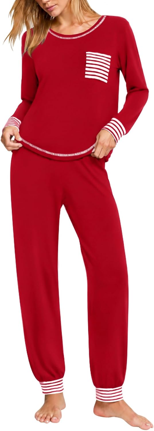 SWOMOG Women’s Pajamas Set Long Sleeve Sleepwear with Long Pants Soft Modal Loungewear Pj Set