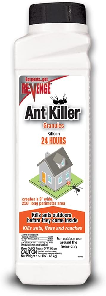 Revenge Ant Killer Granules, 4 lbs. Ready-to-Use Fast Acting Perimeter Treatment for Home Kills Ants, Fleas & Roaches