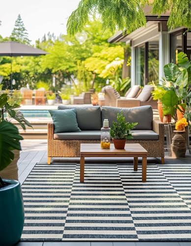 Unique Loom Outdoor Striped Collection Area Rug - Striped (7' 1" x 10' Rectangle, Taupe/Ivory)