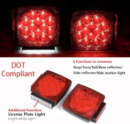 CZC AUTO 12V Submersible LED Trailer Lights & Wiring Kit | Led Trailer Tail Light Set for Under 80 Inch Boat Trailer