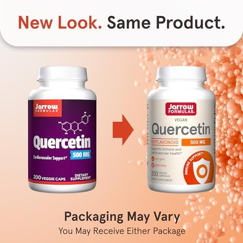 Jarrow Quercetin 500mg Capsules for Cardiovascular & Immune Health, 200ct | Cellular Health Support, Cardiovascular Support, Antioxidant Support, Supports Antioxidant Status, Veggie Capsules