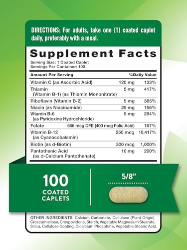 Nature's Truth Vitamin B Complex Plus Vitamin C | 100 Caplets | Vegan, Non-GMO & Gluten Free Supplement | Vegan, Non-GMO & Gluten Free Supplement