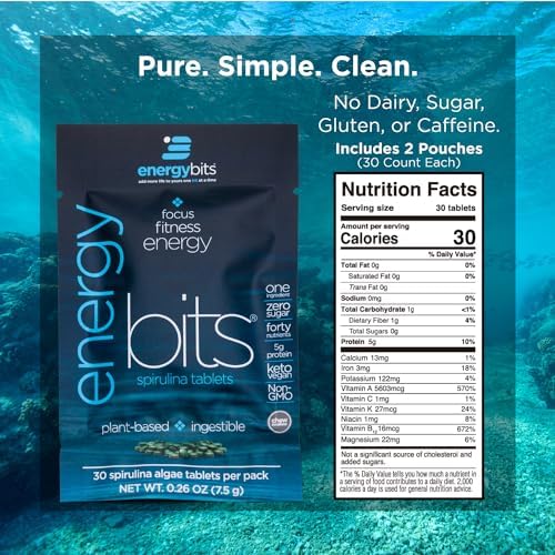 ENERGYbits/RECOVERYbits - Organic Spirulina & Chlorella Tablets - Single Serving Sample Packs - Algae Superfood - High Protein