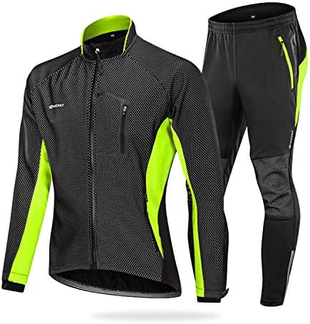 Mens Cycling Suit Windproof Winter Thermal Fleece Sportswear Clothing Set Riding Jersey Jacket & 3D Padded Pants Trousers