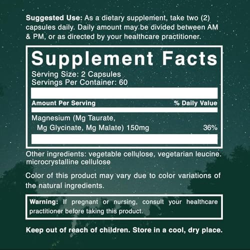 Natural Rhythm Triple Calm Magnesium Complex - 120 Capsules, Chelated Magnesium Glycinate, Taurate & Malate, High Absorption Supplement for Sleep, Stress, Muscle & Heart Support, Non-GMO, Vegan