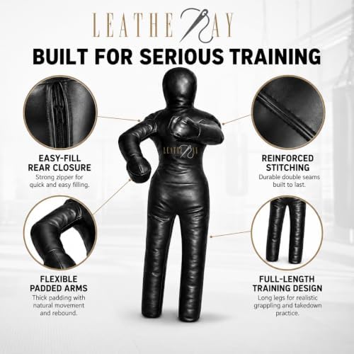 LEATHERAY MMA Jiu Jitsu Grappling Dummy Judo Punching Bag,Brazilian Jiu Jitsu Dummy,Wrestling Grappling BJJ Dummy Black -Unfilled