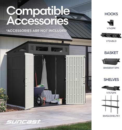 Suncast 6' x 5' Modernist Storage Shed, 200 Cu Ft, Lockable, Peppercorn