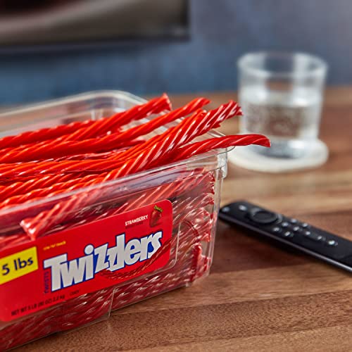 TWIZZLERS Twists Strawberry Flavored Licorice Style Candy Tub, 5 lb | Bulk Candy, Low Fat and Kosher, Resealable Tub for Parties