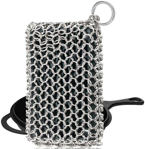 Herda 316L Cast Iron Scrubber Cleaner, Large Cast Iron Chain Mail Scrubber