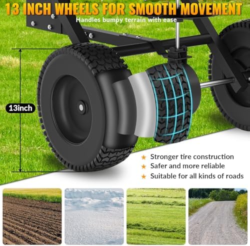 Tow Behind Broadcast Spreader, 200 LB Capacity, Fertilizer Spreader Holds up to 550 lbs with 13" Pneumatic Tires and Adjustable Flow Control Lever