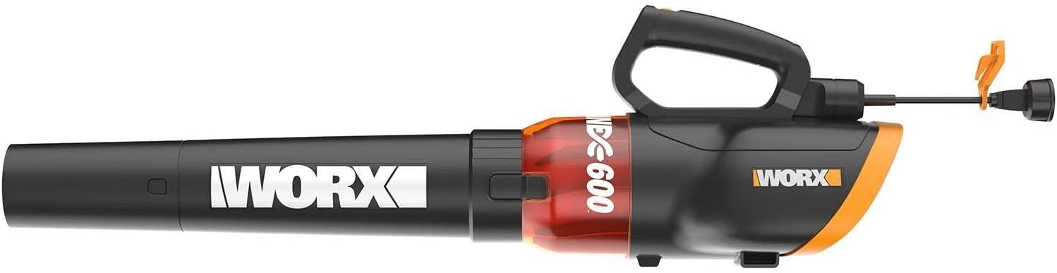 WORX 12 Amp Turbine Electric Leaf Blower for Daily Leaf Removal, WG520 | 600CFM & 110MPH Airflow, 2-Speed Control for Daily Yard Debris Clearing