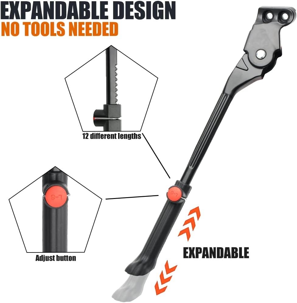 TOPCABIN Bike Kickstand Adjustable Aluminium Alloy Bicycle Kickstand Bike Side Kickstand Fit for 22" 24" 26" 28" Mountain Bike Road cycling/BMX/MTB (Black for 22-24-26-27-28 inch bike)